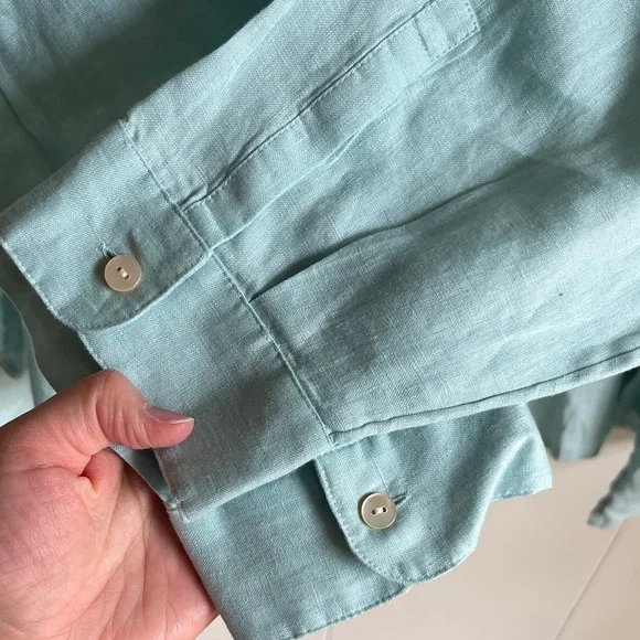 J. Jill Soft Blue 100% Linen Buttom Down Top Coastal Grandma Beach Resort Sz 3X - Picture 7 of 9